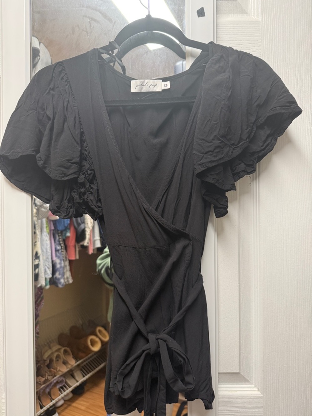 Petal & Pup Black Wrap top with Flutter Sleeves